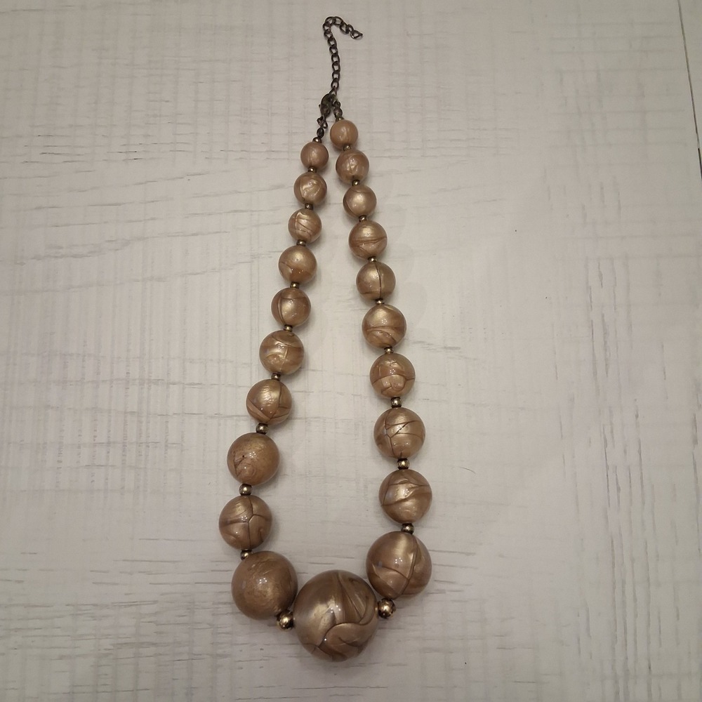 Unbranded Chunky Bead Necklace Women Marbled Gold Colored Graduated Beads